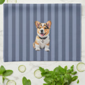 'Thuis Is Waar De Corgi Is' Blauwe Gestreepte Opge Theedoek (Gevouwen)