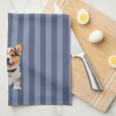 'Thuis Is Waar De Corgi Is' Blauwe Gestreepte Opge Theedoek (Quarter Fold)