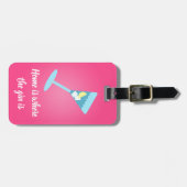 Thuis is waar de gin is. Op roze, met jouw naam Bagagelabel (Voorkant horizontaal)