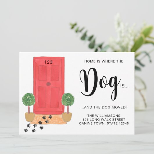 Thuis is waar de hond zich beweegt aankondiging (Staand voorkant)