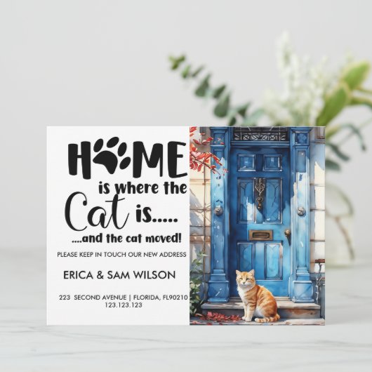 Thuis is waar de kat is en de katten bewegen aankondiging (Staand voorkant)