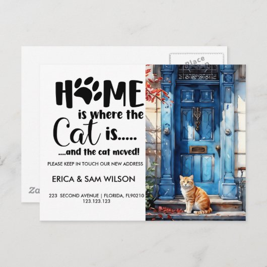Thuis is waar de kat is en de katten bewegen aankondigingskaart (Voorkant / Achterkant)