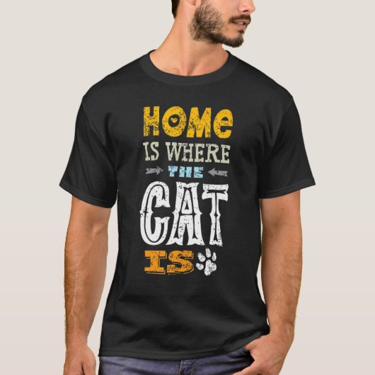 Thuis-is Waar De-Kat Is Grappige Kitty T-shirt (Voorkant)