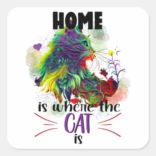 Thuis is waar de kat is vierkante sticker (Voorkant)