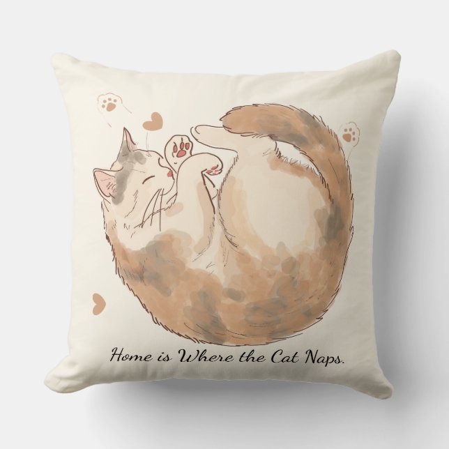 Thuis Is Waar de Kat Slaapt | Katten Worp Kussen (Voorkant)