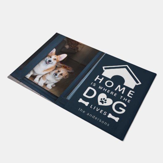 Thuis is waar de naam van de hond leeft deurmat (Schuin)