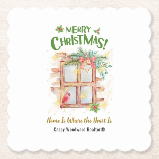 Thuis is waar het hart | Budget makelaar Kerstmis Kartonnen Onderzetters (Voorkant)