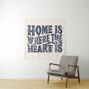 Thuis is waar het hart is (beige achtergrond) wandkleed