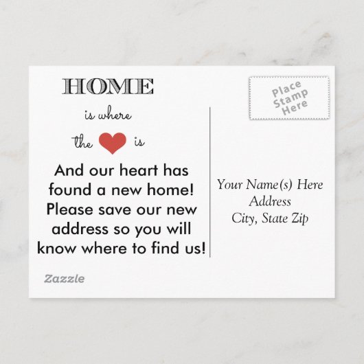 Thuis is waar het hart is dat we zijn verhuisd aankondigingskaart (Achterkant)
