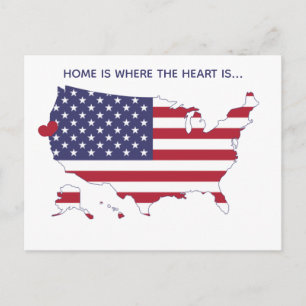 Thuis is waar het hart ligt - US Map & Flag Custom Briefkaart