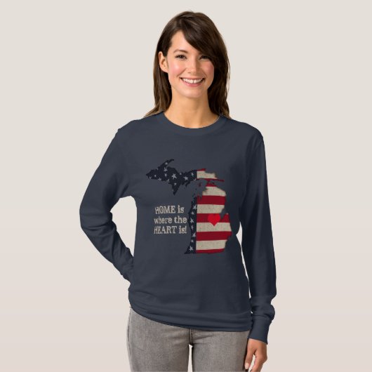 Thuis is waar het hart | Michigan Patriotic T-shirt (Voorkant volledig)