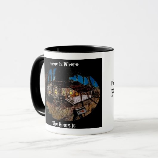 "Thuis is waar het hart zich bevindt" Mok "Postsum (Voorkant links)