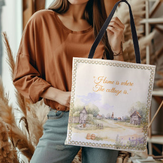 "Thuis is waar het huisje is" Rustieke wilde bloem Tote Bag