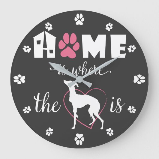 Thuis is waar Iggy dog Funny Quote White is Grote Klok (Voorkant)