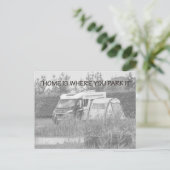 "Thuis is waar je het parkeert" briefkaarten (Staand voorkant)
