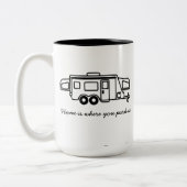 Thuis is waar je het parkeert. HTT-mok Tweekleurige Koffiemok (Links)