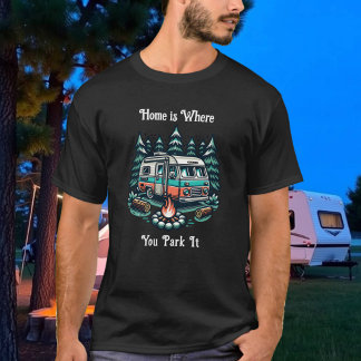 Thuis is waar je het parkeert | kampeerthema t-shirt