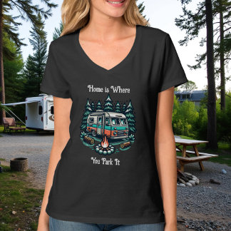 Thuis is waar je het parkeert | kampeerthema t-shirt