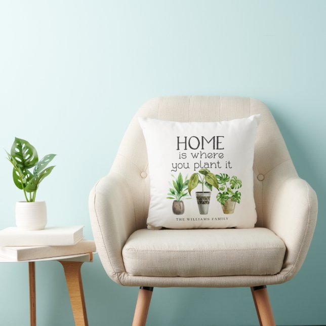 Thuis is waar je het plant | Potted Plants Kussen (Stoel)
