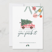 Thuis is waar je het roze van kerstboom parkeert feestdagenkaart (Voorkant)