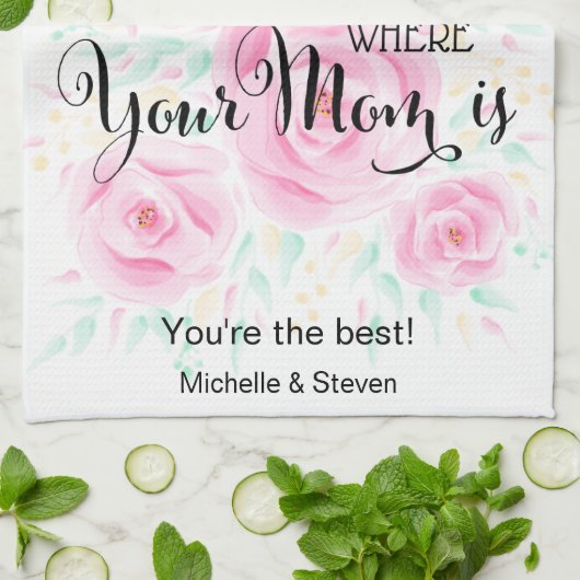 Thuis is waar je moeder is moederdag cadeau rozen theedoek (Gevouwen)