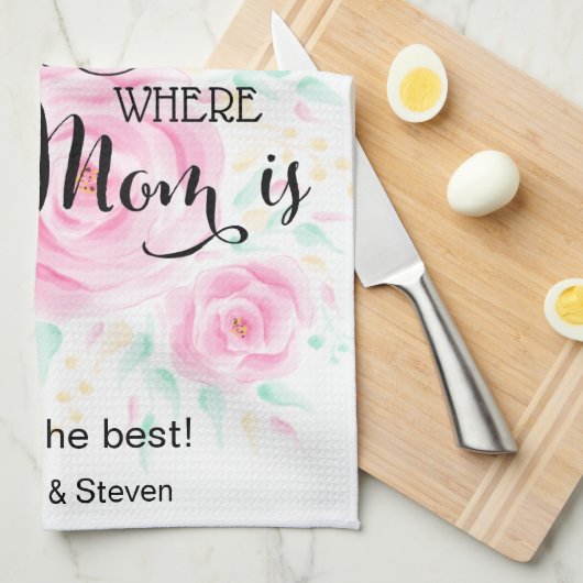 Thuis is waar je moeder is moederdag cadeau rozen theedoek (Quarter Fold)