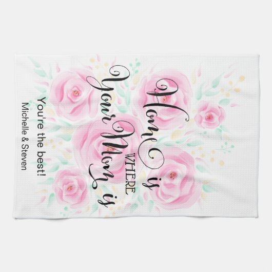 Thuis is waar je moeder is moederdag cadeau rozen theedoek (Horizontaal)