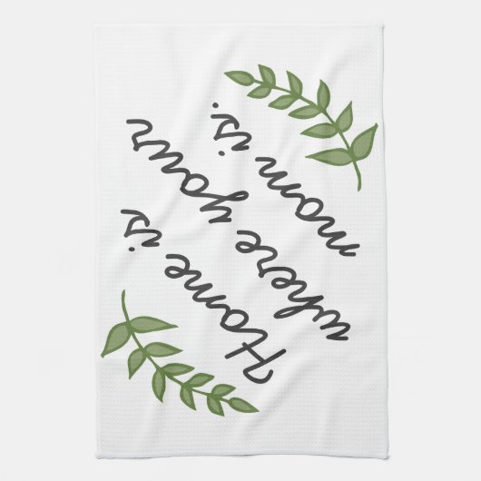 Thuis is waar je moeder moderne moederdag cadeau k theedoek (Verticaal)