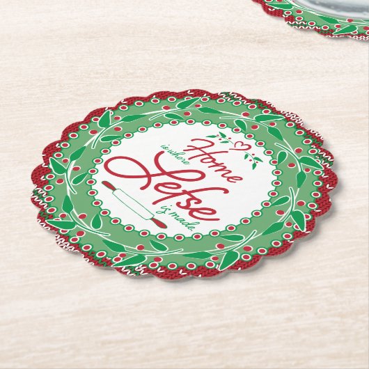 Thuis is waar Lefse gemaakt is! Kartonnen Onderzetters (Gekanteld)