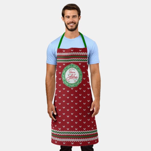 Thuis is waar Lefse gemaakt is! Red Sweater Schort (Gedragen)