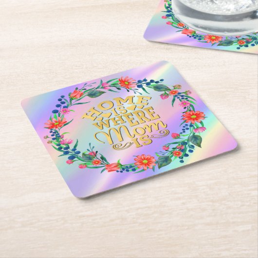 Thuis is waar mam wordt geschenk voor Moederdag Kartonnen Onderzetters (Schuin)