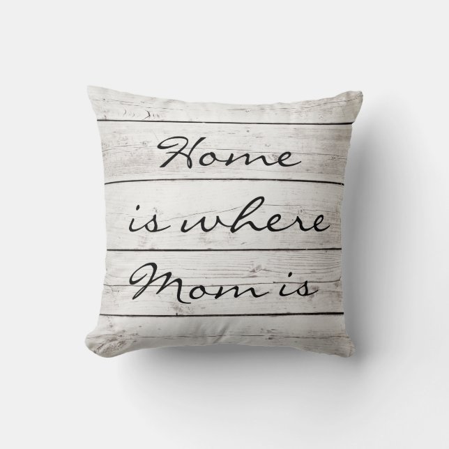Thuis is waar mama Pillow is op Barn Board Kussen (Voorkant)
