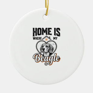 Thuis is waar mijn Beagle is Vintage hondenontwerp Keramisch Ornament
