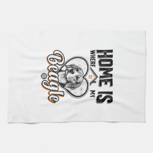Thuis is waar mijn Beagle is Vintage hondenontwerp Theedoek