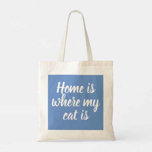 Thuis is waar mijn Cat witte Script Blue Canvas ta Tote Bag (Achterkant)