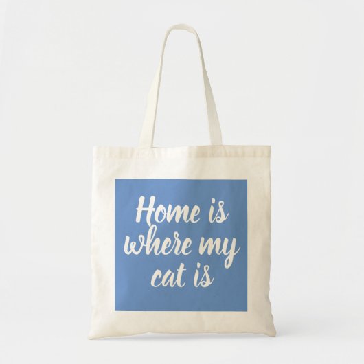 Thuis is waar mijn Cat witte Script Blue Canvas ta Tote Bag (Voorkant)