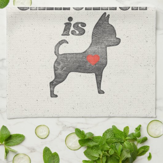 Thuis is waar mijn Chihuahua Woodblock Printing is Theedoek (Gevouwen)