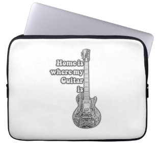Thuis is waar mijn gitaar is.  zwart-wit laptop sleeve