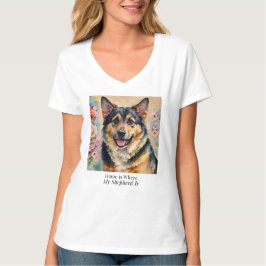 Thuis is waar mijn herder is Dames V-hals T-shirt
