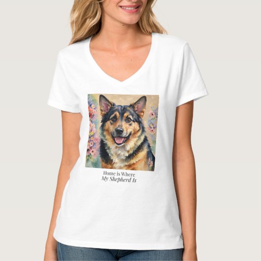 Thuis is waar mijn herder is Dames V-hals T-shirt (Voorkant)