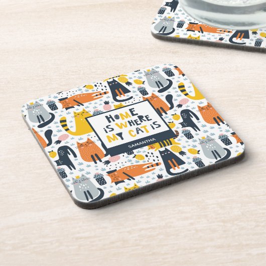 Thuis is waar mijn kat de Monogrammen Naam Kitchen Bier Onderzetter (Linkerzijde)