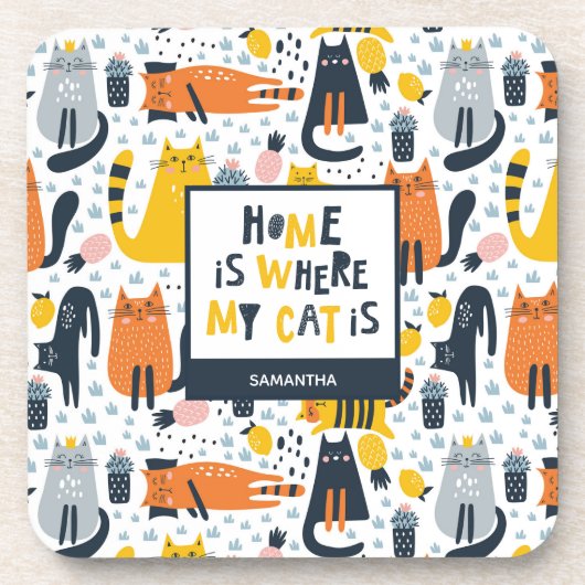 Thuis is waar mijn kat de Monogrammen Naam Kitchen Bier Onderzetter (Voorkant)