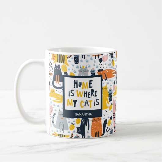 Thuis is waar mijn kat de Monogrammen Naam Kitchen Koffiemok (Links)