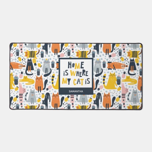 Thuis is waar mijn kat de Monogramnaam Patroon is Bureaumat (Voorkant)