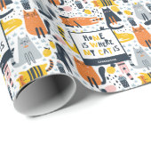 Thuis is waar mijn kat de Monogramnaam Patroon is Cadeaupapier (Rol Hoek)