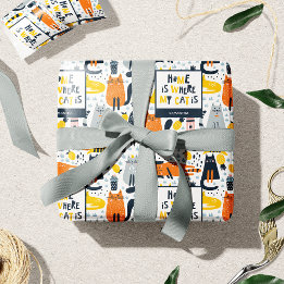 Thuis is waar mijn kat de Monogramnaam Patroon is Cadeaupapier