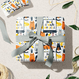 Thuis is waar mijn kat de Monogramnaam Patroon is Cadeaupapier