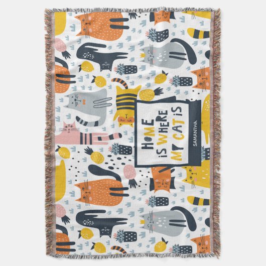 Thuis is waar mijn kat de Monogramnaam Patroon is Deken (Voorkant Verticaal)