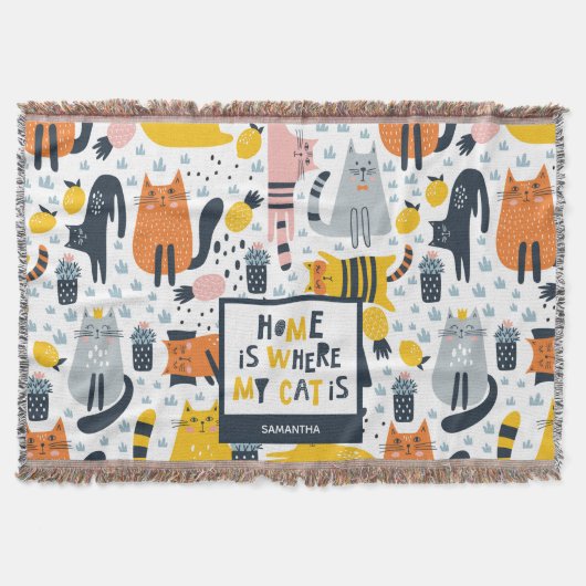 Thuis is waar mijn kat de Monogramnaam Patroon is Deken (Voorkant)