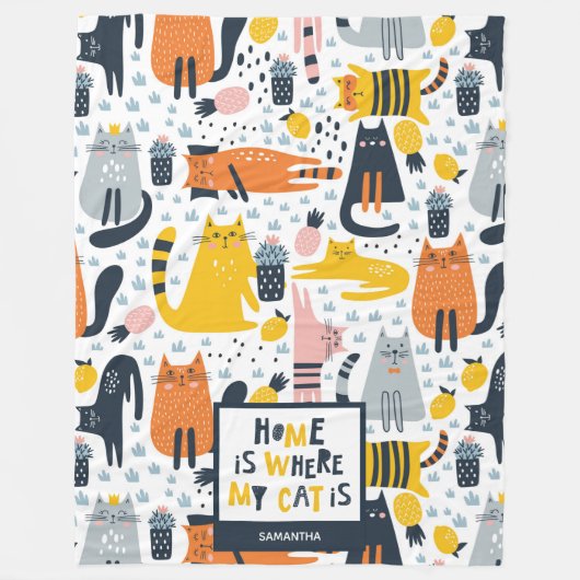 Thuis is waar mijn kat de Monogramnaam Patroon is Fleece Deken (Voorkant)